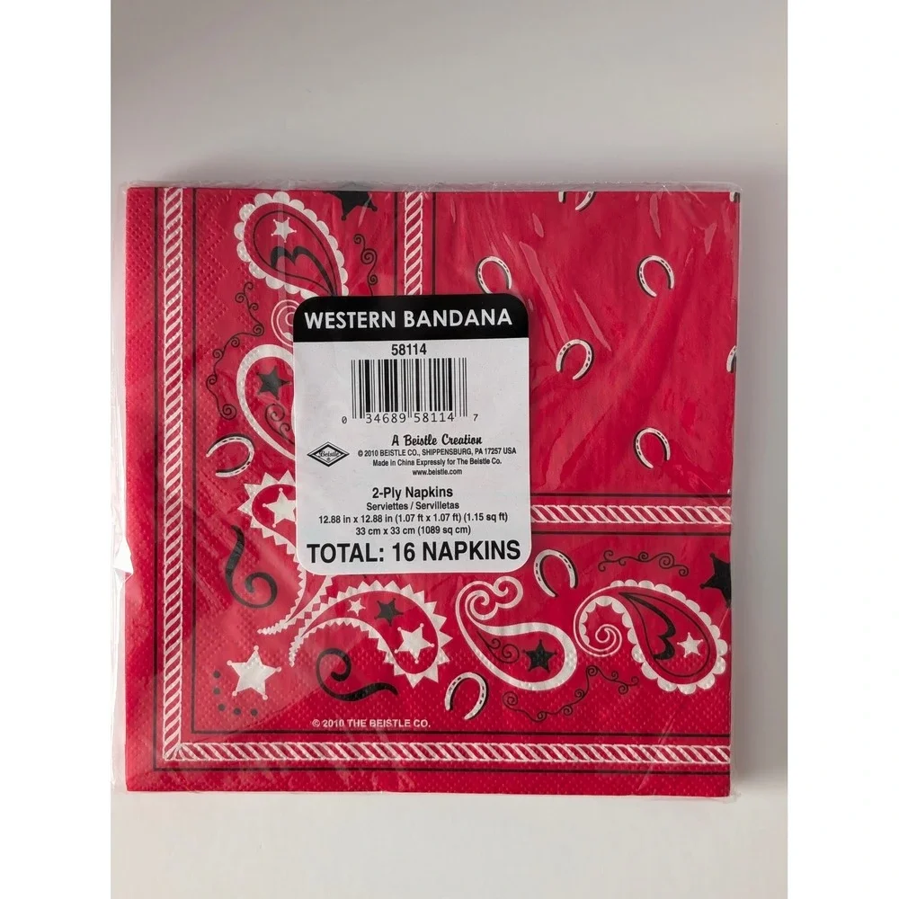 Western Red Bandana Party Supplies Set Plates Napkins Bandanas Cowboy Theme 198p